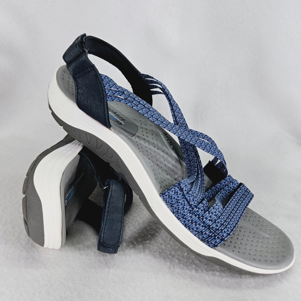 Skechers Sandals Womens 10 Reggae Cup Oh Snap Blue Strappy‎ Stretch Performance